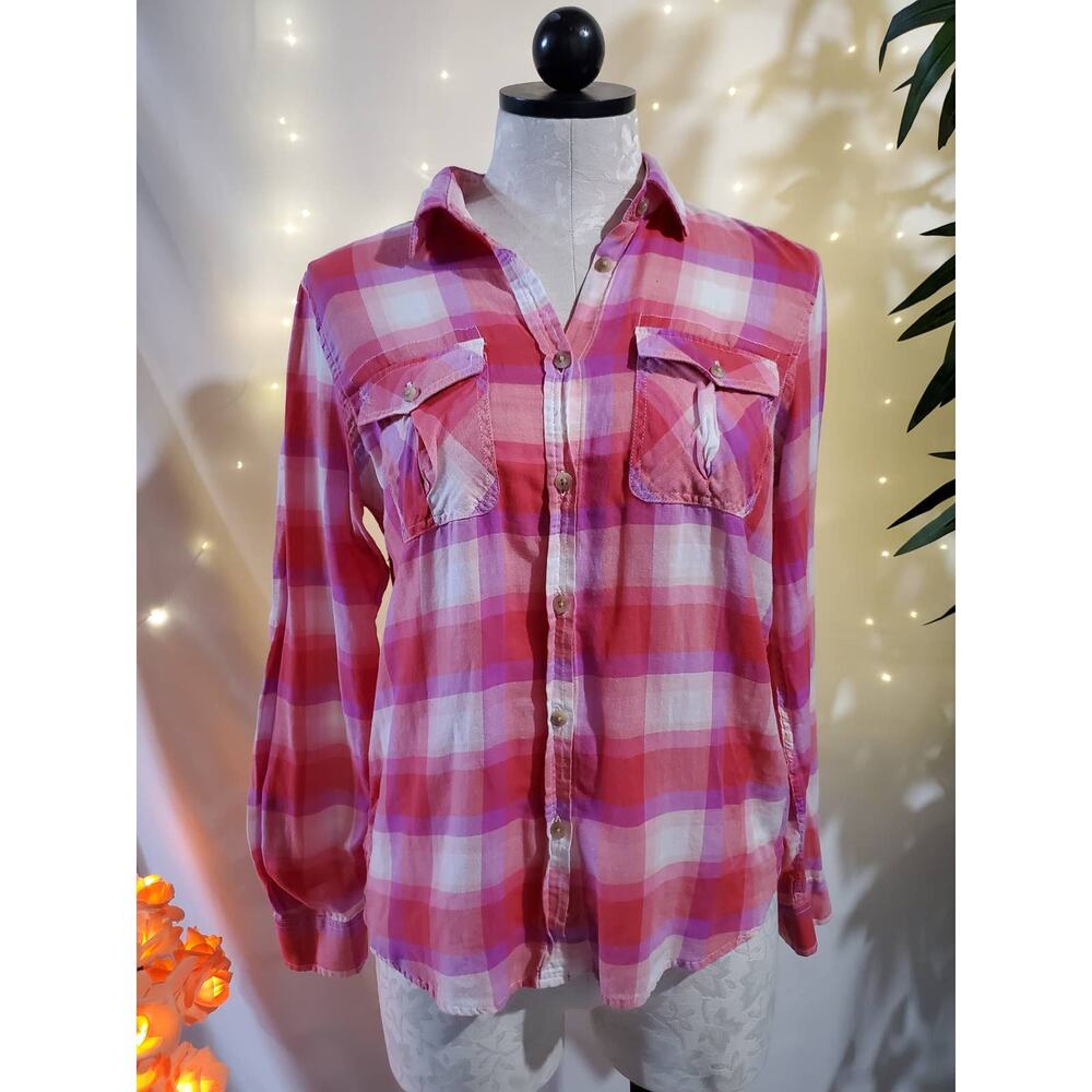 American Eagle Outfitters Plaid Boyfriend 100% Cotton Button-Up Shirt